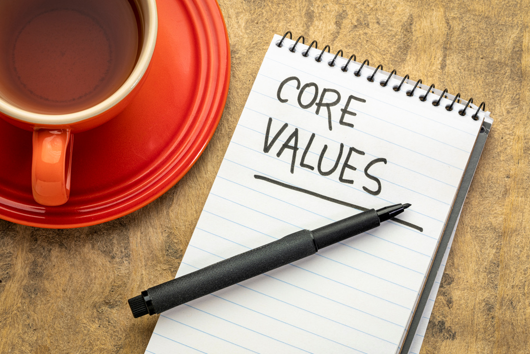 core values - handwriting in notebook